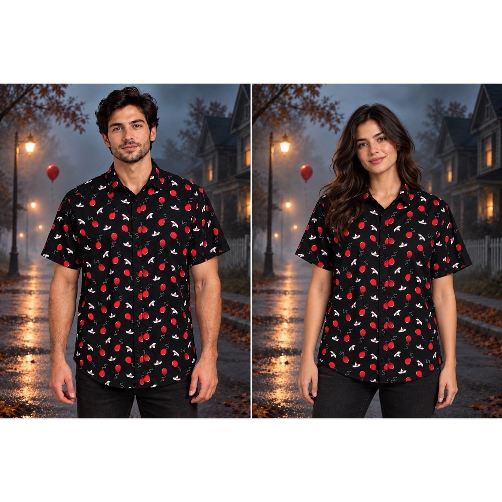 IT Chapter Two Shirt Unisex Faded Black Short Sleeve Button Up Horror Halloween